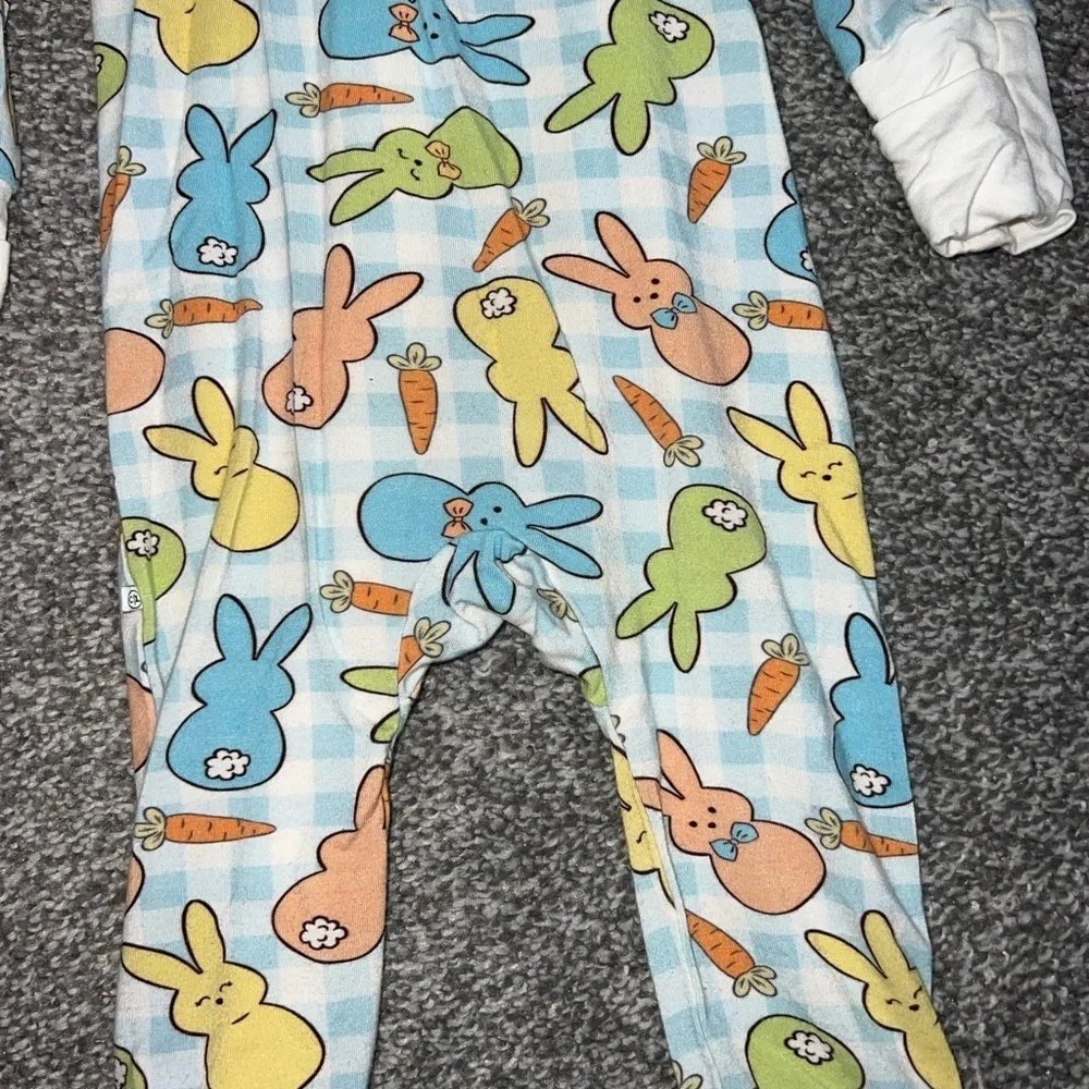 Caden Lane Convertible Romper | Blue Easter Cottontails Cuties 3-6 months